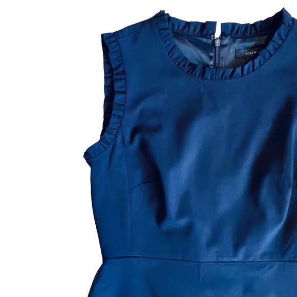 SOLD ❌ J. Crew Women’s Navy Blue Ruffle Trim Stretch Sleeveless Shift Dress 8 - Picture 5 of 12